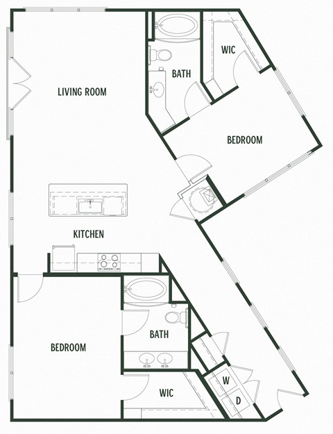 Floor plan for 2 beds, 2 baths, 1314 sqft